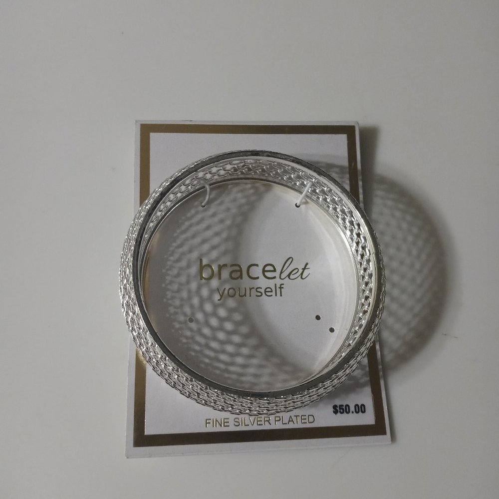 New in package fine silver plated mesh bangle bracelet